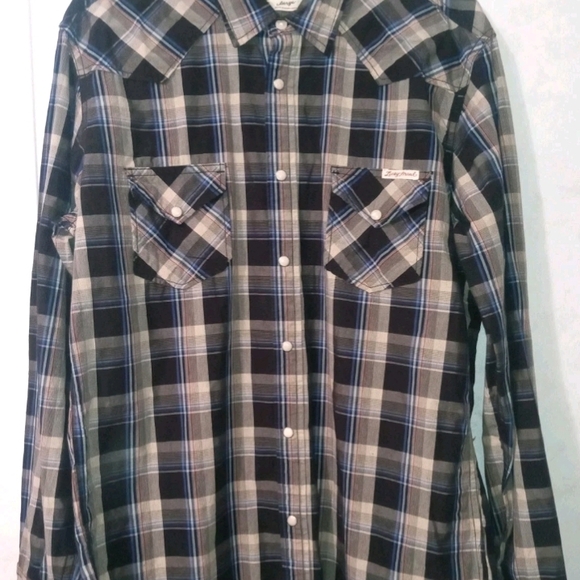 Lucky Brand Other - Lucky Brand Black, Gray, and Blue Plaid Button-Down Shirt